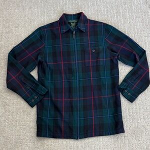 Vintage Ralph Lauren 100% wool zip up schacket Blue and Red Plaid collared Shirt